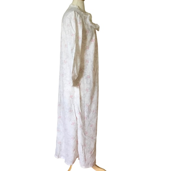 Vintage Stardust Long Sleeve Floral Cotton Nightgown Lace Satin Embroidered Trim - Picture 2 of 10
